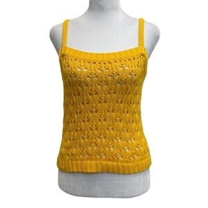 525 America 100% Cotton Sunshine Yellow Pointelle Crochet Knit Tank Top